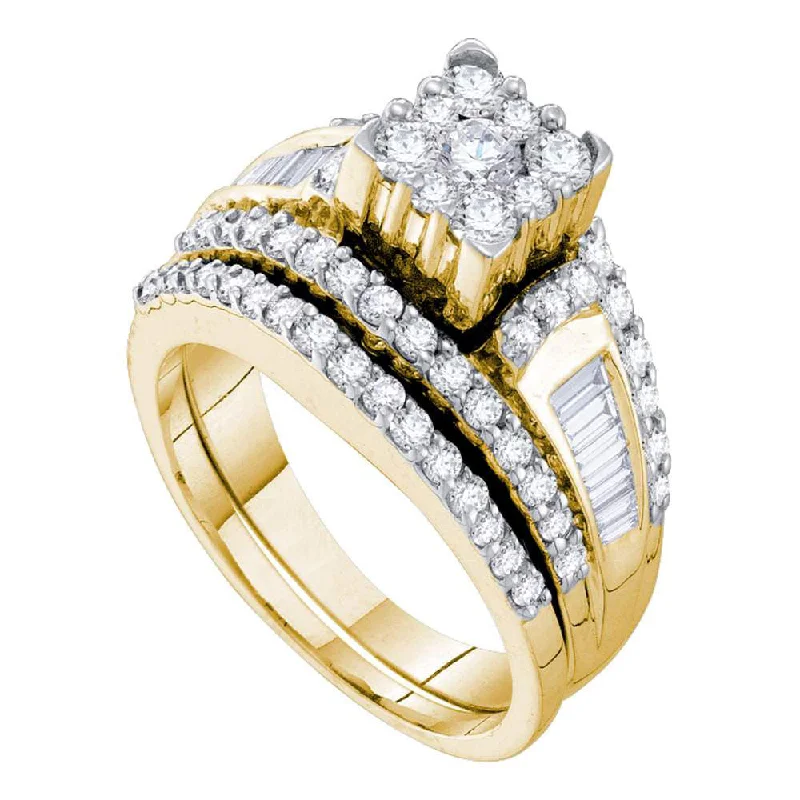 Hooked band ring-14kt Yellow Gold Round Diamond Bridal Wedding Ring Band Set 1-1/2 Cttw