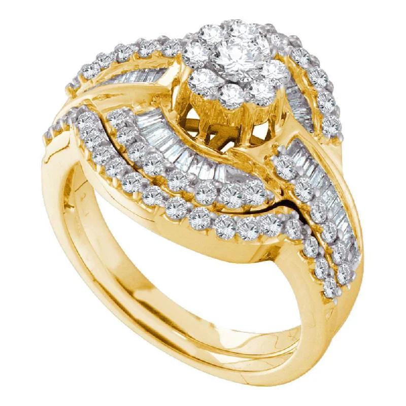 Rugged band ring-14kt Yellow Gold Round Diamond Bridal Wedding Ring Band Set 1-1/5 Cttw