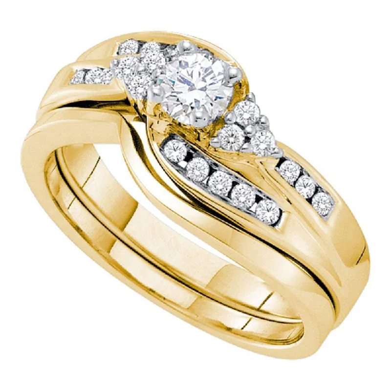 Silk strip ring-14kt Yellow Gold Round Diamond Bridal Wedding Ring Band Set 1/2 Cttw