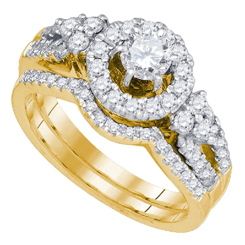 Knit stripe ring-14kt Yellow Gold Round Diamond Bridal Wedding Ring Band Set 1 Cttw