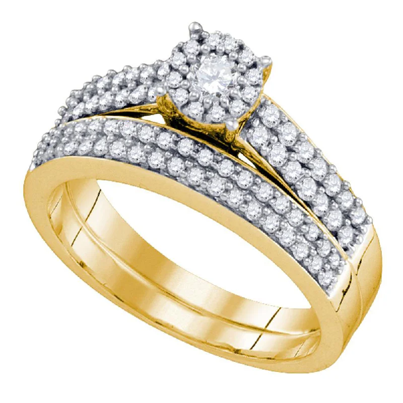 Scarlet coral ring-14kt Yellow Gold Round Diamond Bridal Wedding Ring Band Set 5/8 Cttw