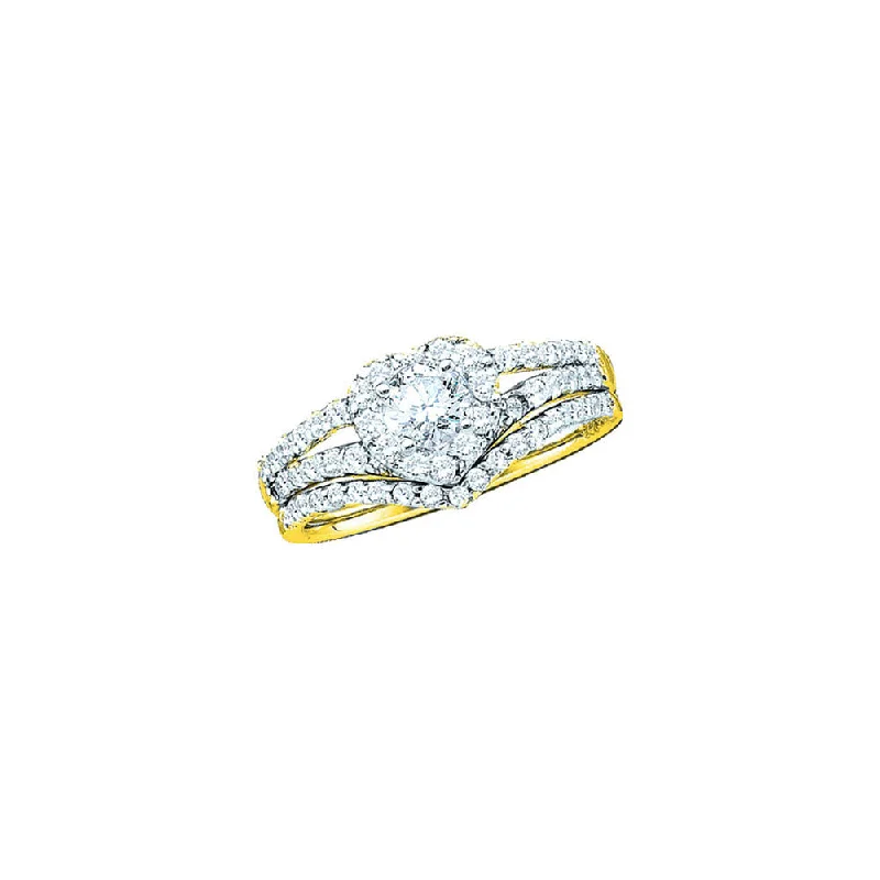 Blunt edge ring-14kt Yellow Gold Round Diamond Heart Bridal Wedding Ring Band Set 1/2 Cttw