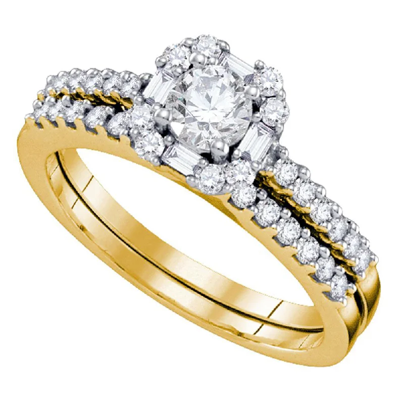 Trefoil knot ring-14kt Yellow Gold Round Diamond Slender Halo Bridal Wedding Ring Band Set 3/4 Cttw