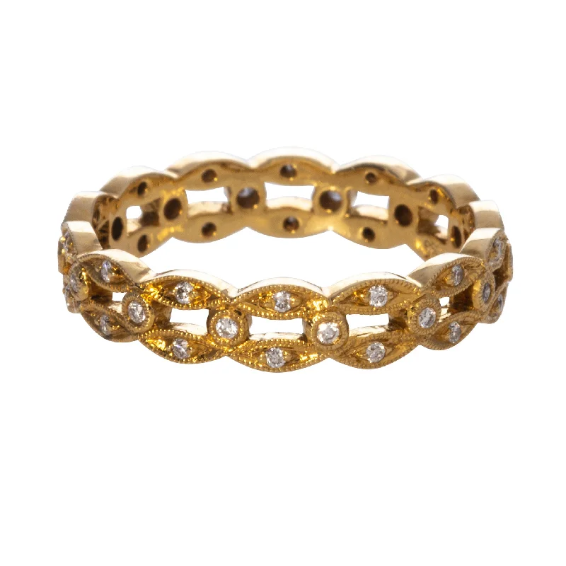 Jute braid ring-.16ct Diamond Milgrain Interlocking Eternity 18K Yellow Gold Band