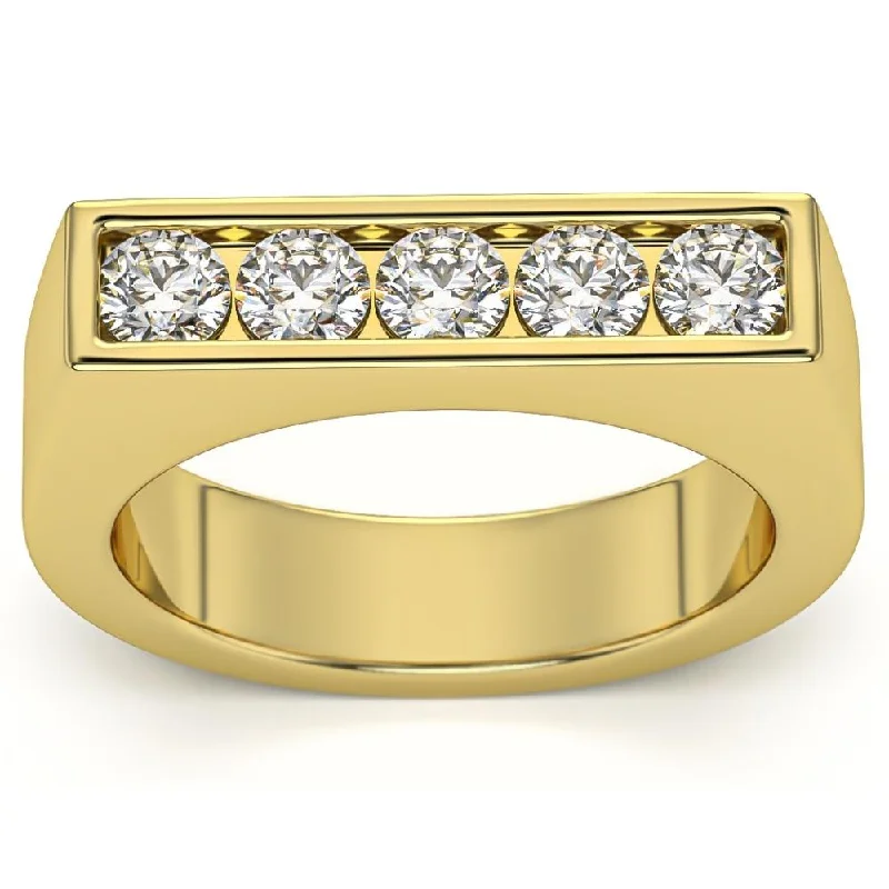 Bunched band ring-1Ct Diamond 5-Stone Men's Ring in 10k White, Yellow, or Rose Gold