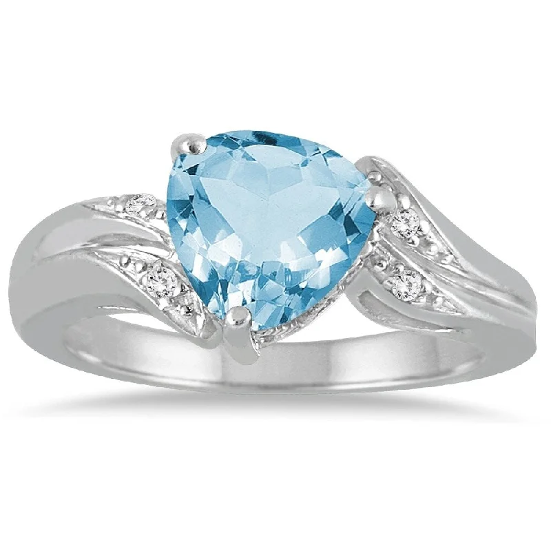 Welded edge ring-2 1/4 Carat Trillion Cut Blue Topaz and Diamond Ring in 10K White Gold