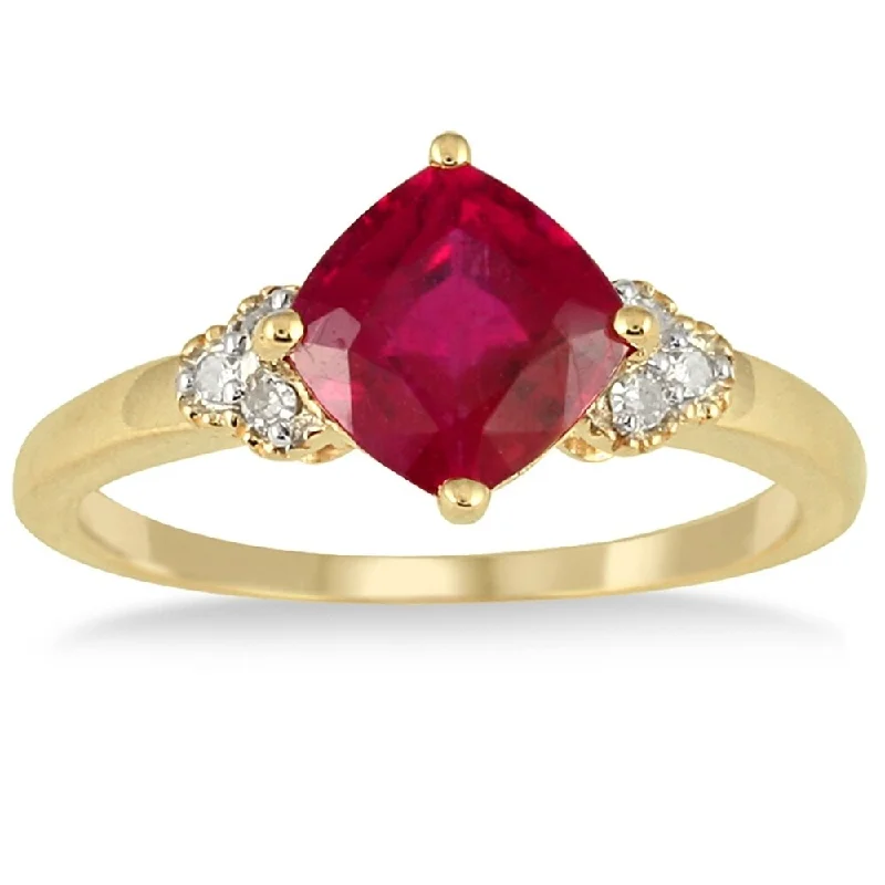 Copper cast ring-2.25 Carat Cushion Cut Ruby and Diamond Ring in 10K Yellow Gold