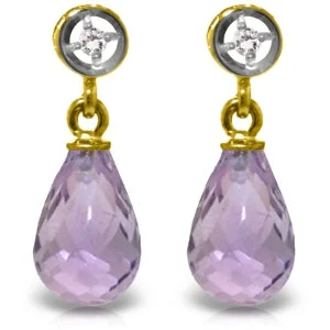 Lined stone earrings-2.73 Carat 14K Solid Yellow Gold Breakthrough Amethyst Diamond Earrings