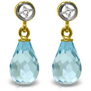 Pinned design earrings-2.73 Carat 14K Solid Yellow Gold Breakthrough Blue Topaz Diamond Earrings