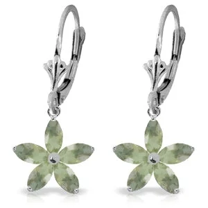 Embossed bar earrings-2.8 Carat 14K Solid White Gold Blanche Green Amethyst Earrings