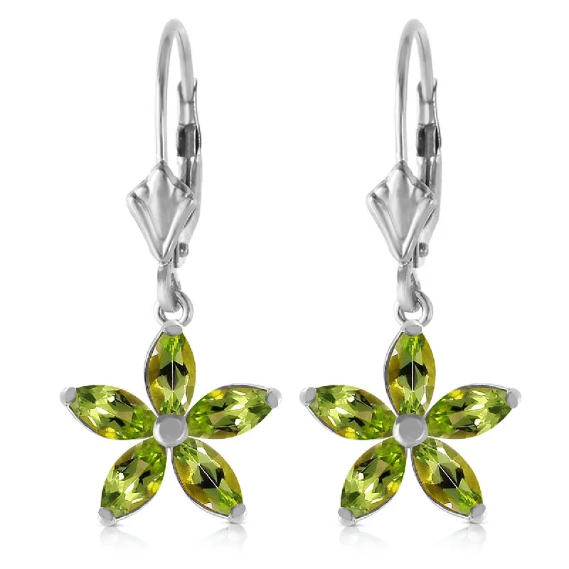 Rosemary sprig earrings-2.8 Carat 14K Solid White Gold Leverback Earrings Natural Peridot