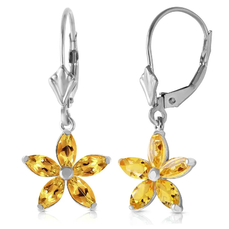 Primrose petal earrings-2.8 Carat 14K Solid White Gold Open The Way Citrine Earrings