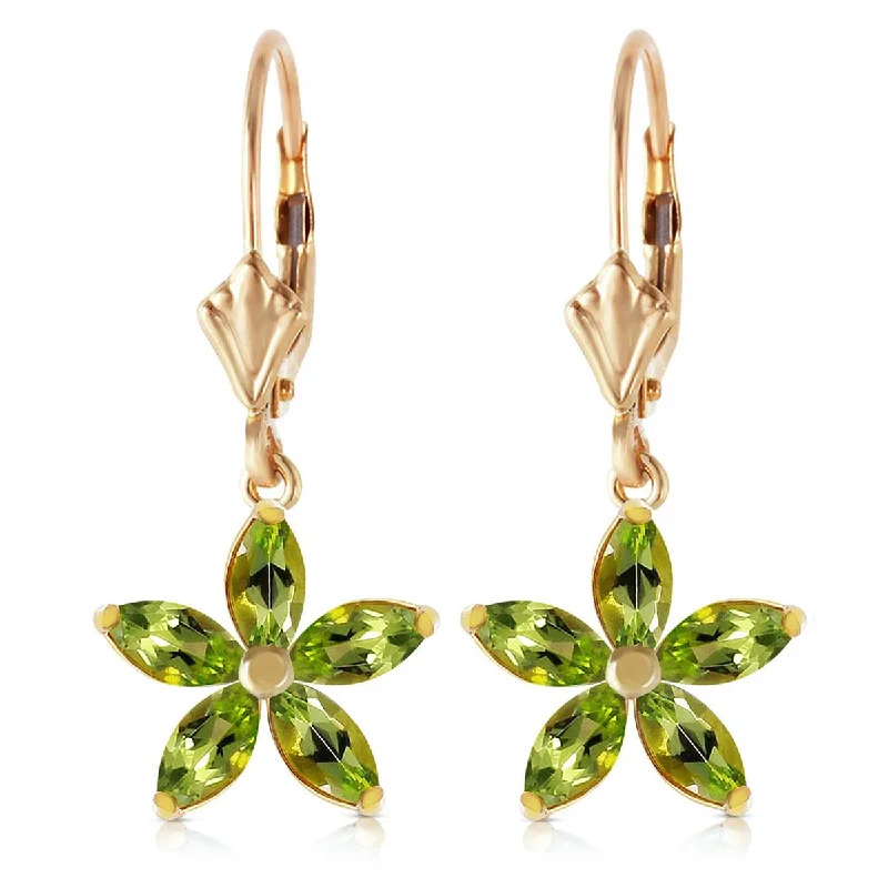 Chia seed earrings-2.8 Carat 14K Solid Yellow Gold Leverback Earrings Natural Peridot