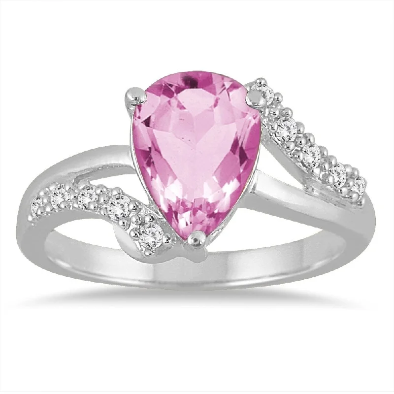 Curved metal ring-2 Carat Pear Shape Pink Topaz and Diamond Ring in 10K White Gold