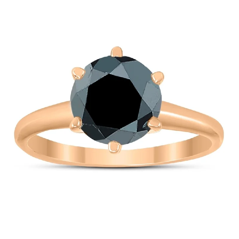 Abstract print ring-2 Carat Round Black Diamond Solitaire Ring in 14K Rose Gold