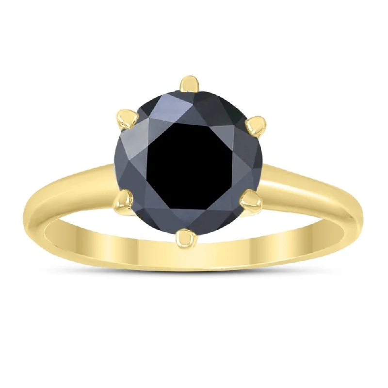 Tin toned ring-2 Carat Round Black Diamond Solitaire Ring in 14K Yellow Gold