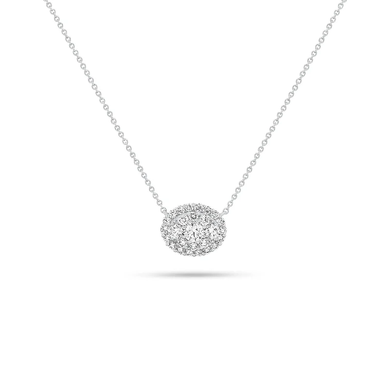 Welded edge necklace-Diamond Oval Cluster Pendant Necklace