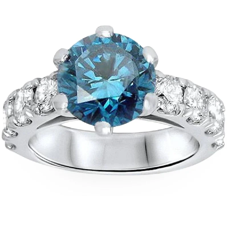 Haze white ring-3 1/2ct Blue Lab Grown Diamond Engagement Ring 14K White Gold Round Cut