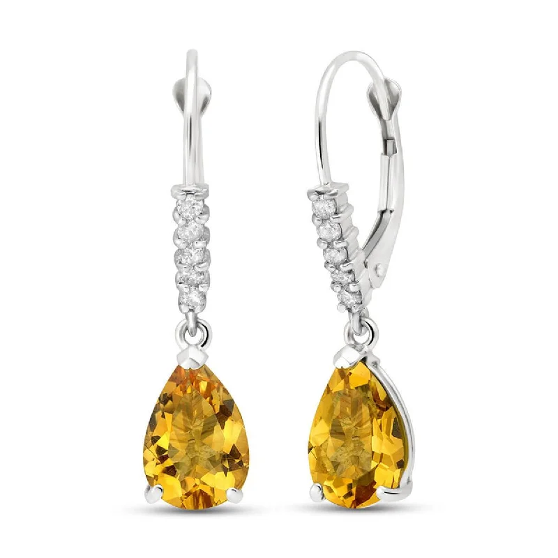 Matte stone earrings-3.15 Carat 14K Solid White Gold Cheerful Heart Citrine Diamond Earrings