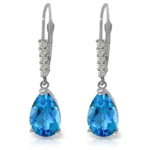 Frosted glass earrings-3.15 Carat 14K Solid White Gold Happy Heart Blue Topaz Diamond Earrings