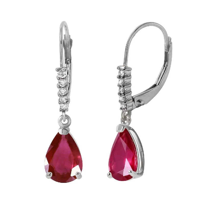 Rock vein earrings-3.15 Carat 14K Solid White Gold Travel Light Ruby Diamond Earrings