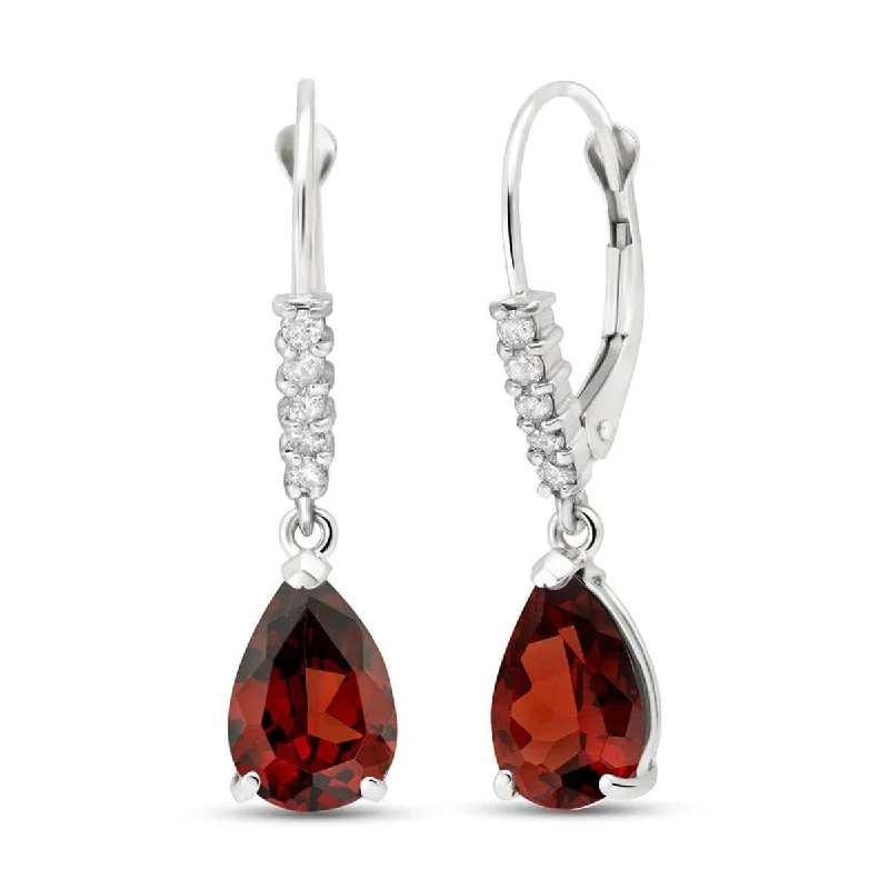 Hinge stud earrings-3.15 Carat 14K Solid White Gold Unselfish End Garnet Diamond Earrings