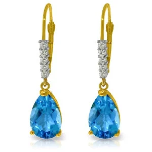 Vintage style earrings-3.15 Carat 14K Solid Yellow Gold Violeta Blue Topaz Diamond Earrings