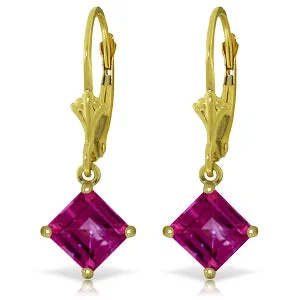 Slotted design earrings-3.2 Carat 14K Solid Yellow Gold Fresh Focus Pink Topaz Earrings