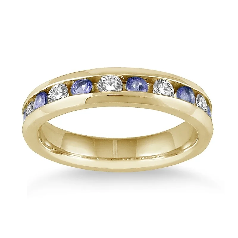 Archaic ring-3/4 Carat Tanzanite and Diamond Band in 14k Yellow Gold