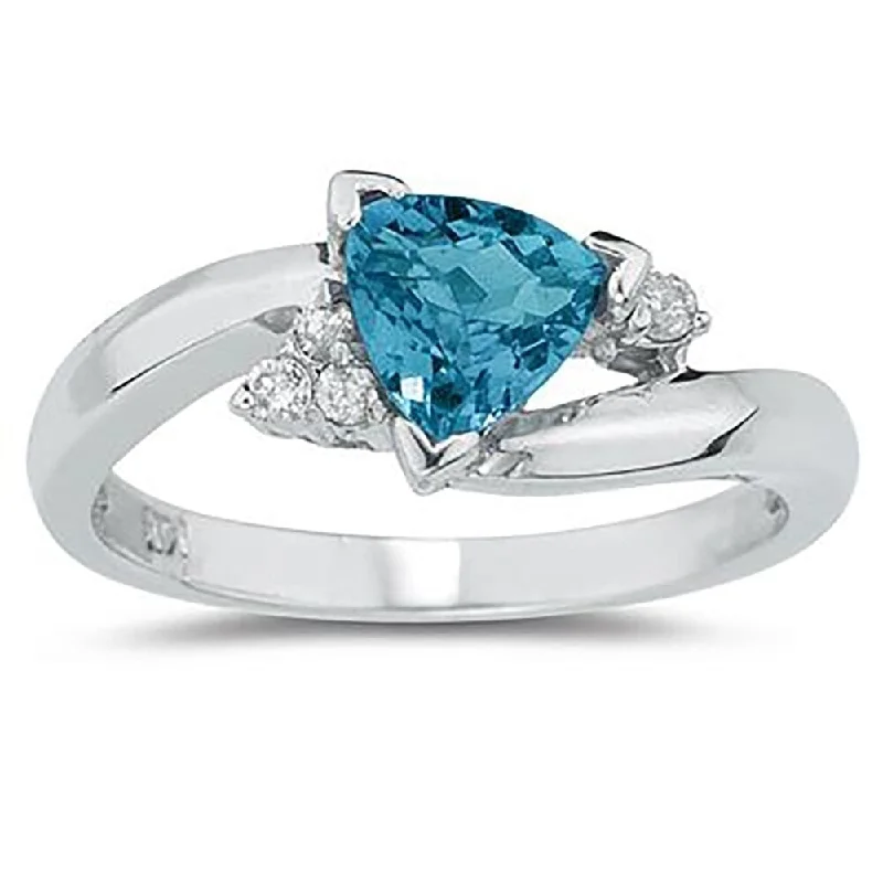 Elder twig ring-3/4 Carat Trillion Cut Blue Topaz and Diamond Ring in 14K White Gold