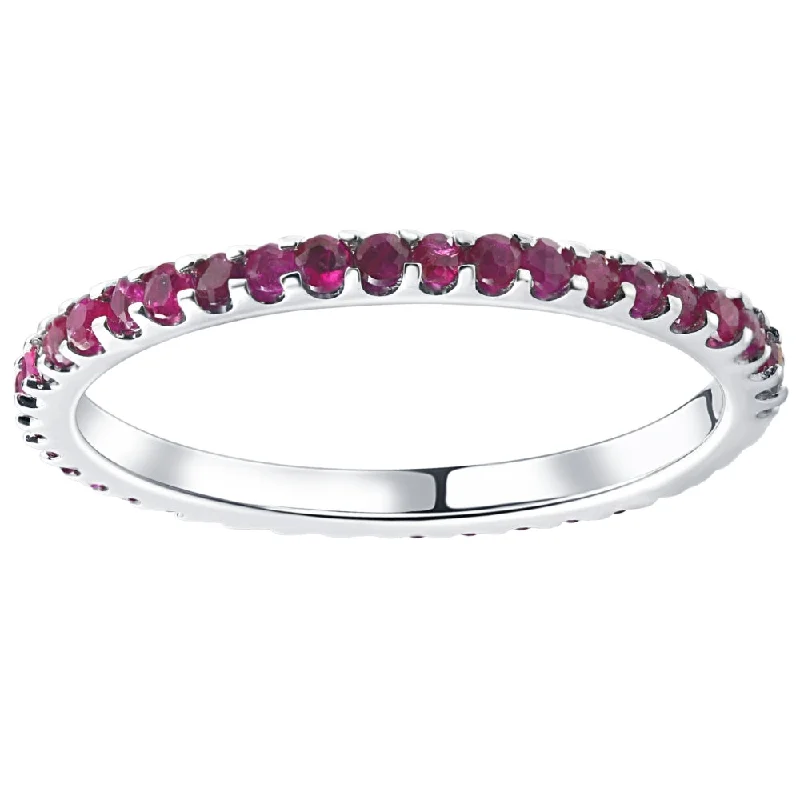 Rock vein ring-3/4Ct Ruby Eternity Ring Anniversary Band 10k White Gold