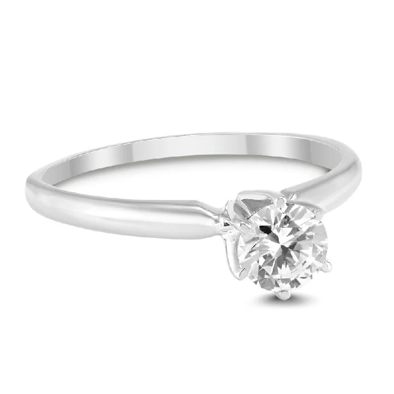 Bud halo ring-3/8 Carat Round Diamond Solitaire Ring in 14K White Gold