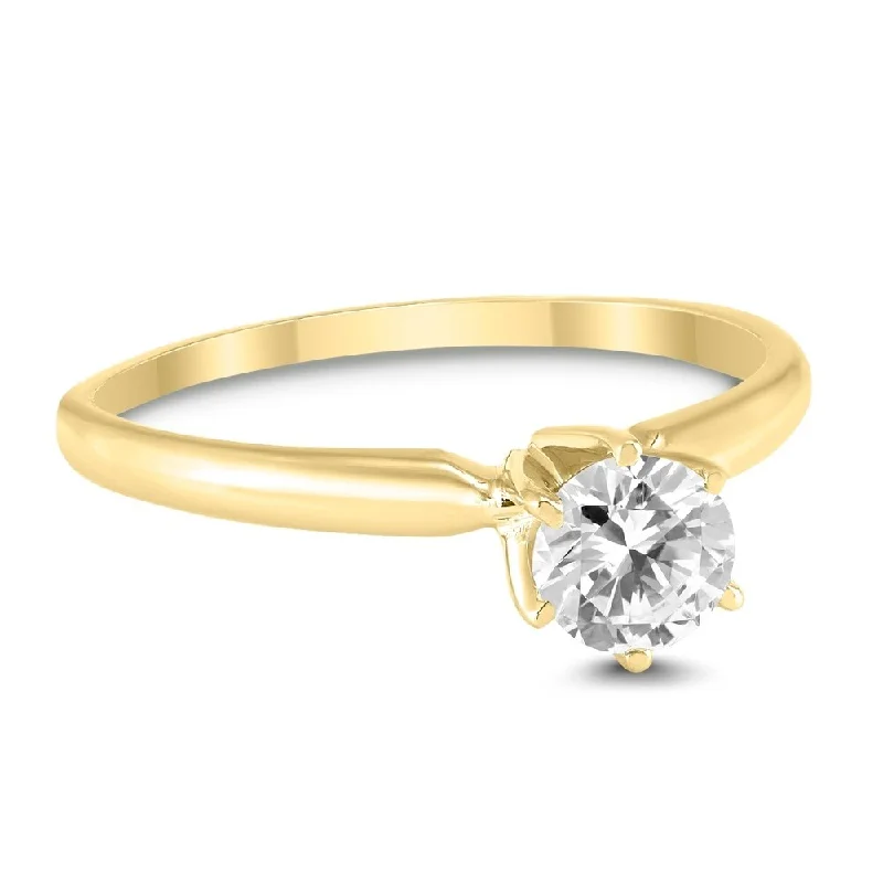 Iron forged ring-3/8 Carat Round Diamond Solitaire Ring in 14K Yellow Gold