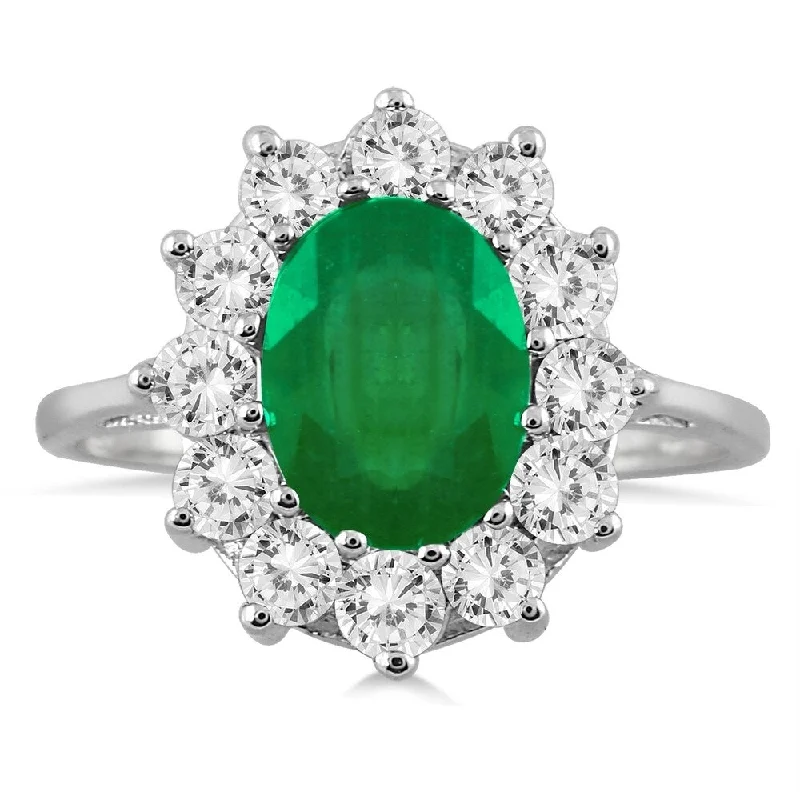 Folk ikat ring-3 Carat TW Diamond and Emerald Ring in 14K White Gold