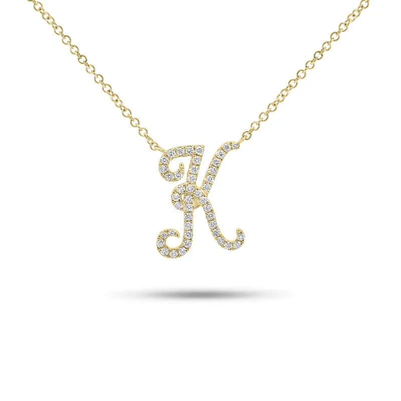 Cast metal necklace-Diamond Script Initial Pendant Necklace