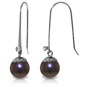 Slotted design earrings-4.03 Carat 14K Solid White Gold Fish Hook Earrings Diamond Black Pearl