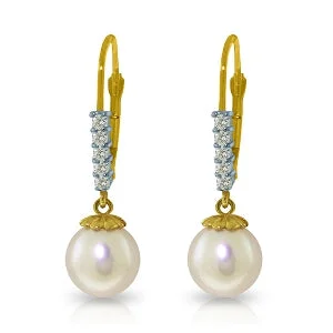 Prairie grass earrings-4.15 Carat 14K Solid Yellow Gold Leticia Pearl Diamond Earrings