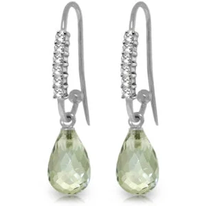 Octagonal gem earrings-4.68 Carat 14K Solid White Gold Fish Hook Earrings Diamond Green Amethyst