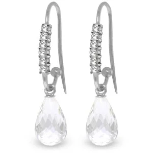 Linen band earrings-4.68 Carat 14K Solid White Gold Fish Hook Earrings Diamond White Topaz