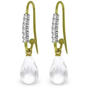 Arced hoop earrings-4.68 Carat 14K Solid Yellow Gold Fish Hook Earrings Diamond White Topaz