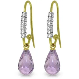 Cavern hoop earrings-4.68 Carat 14K Solid Yellow Gold Impressions Amethyst Diamond Earrings