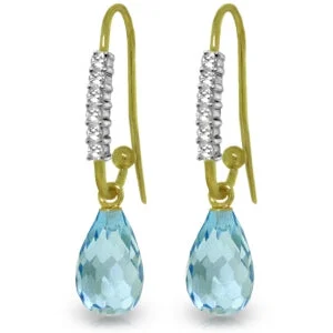 Faceted turquoise earrings-4.68 Carat 14K Solid Yellow Gold Impressions Blue Topaz Diamond Earrings