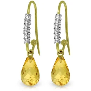 Minoan gold earrings-4.68 Carat 14K Solid Yellow Gold Impressions Citrine Diamond Earrings