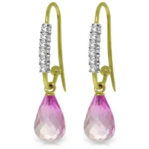 Haze quartz earrings-4.68 Carat 14K Solid Yellow Gold Impressions Pink Topaz Diamond Earrings