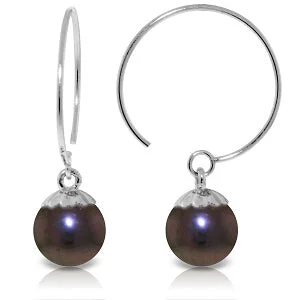 Haze quartz earrings-4 Carat 14K Solid White Gold Circle Wire Earrings Black Pearl