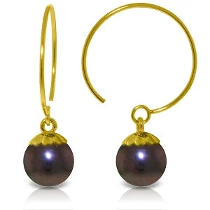 Embossed bar earrings-4 Carat 14K Solid Yellow Gold Circle Wire Earrings Black Pearl