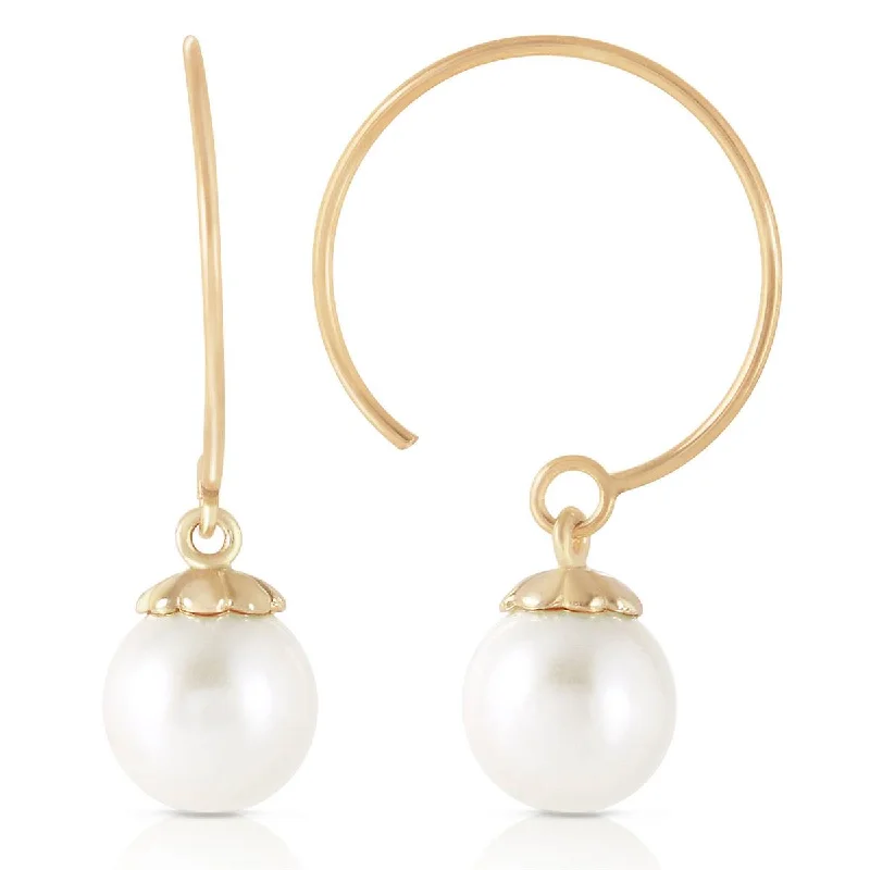 Ash pearl earrings-4 Carat 14K Solid Yellow Gold Circle Wire Earrings Natural Pearl