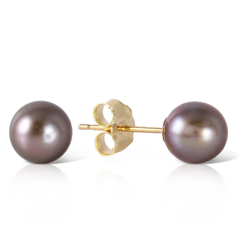 Rock vein earrings-4 Carat 14K Solid Yellow Gold Stud Earrings Natural Black Pearl