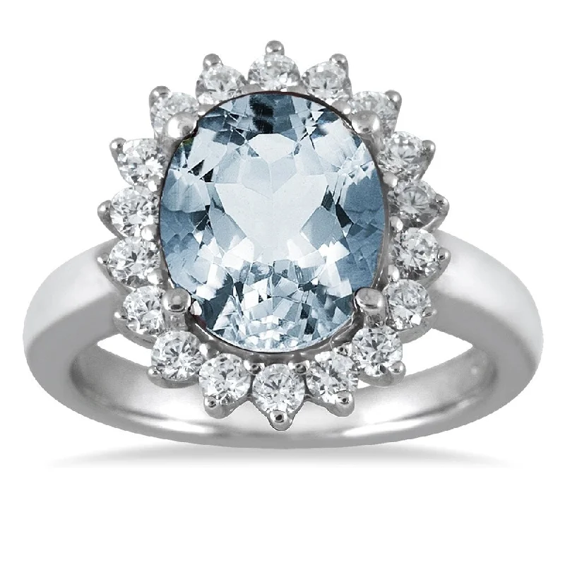 Archaic ring-4 Carat Aquamarine and Diamond Ring in 14K White Gold