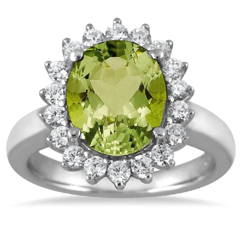 Brass cast ring-4 Carat Peridot and Diamond Ring in 14K White Gold